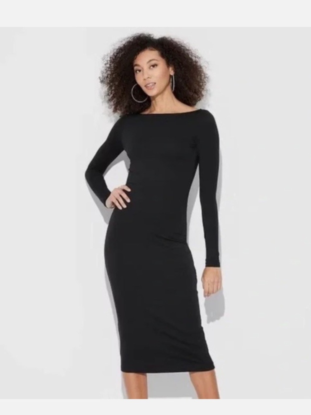 Women's Long Sleeve Knit Midi Dress - Wild Fable -Black S - Picture 3 of 3